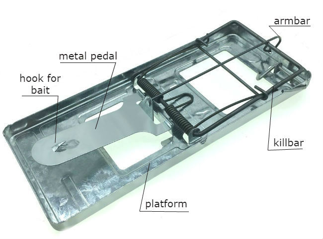 Parts of metal snap rat trap